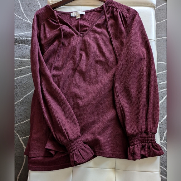 Michael Kors Long Sleeve Peasant Style Blouse Merlot/Burgundy - Picture 2 of 15
